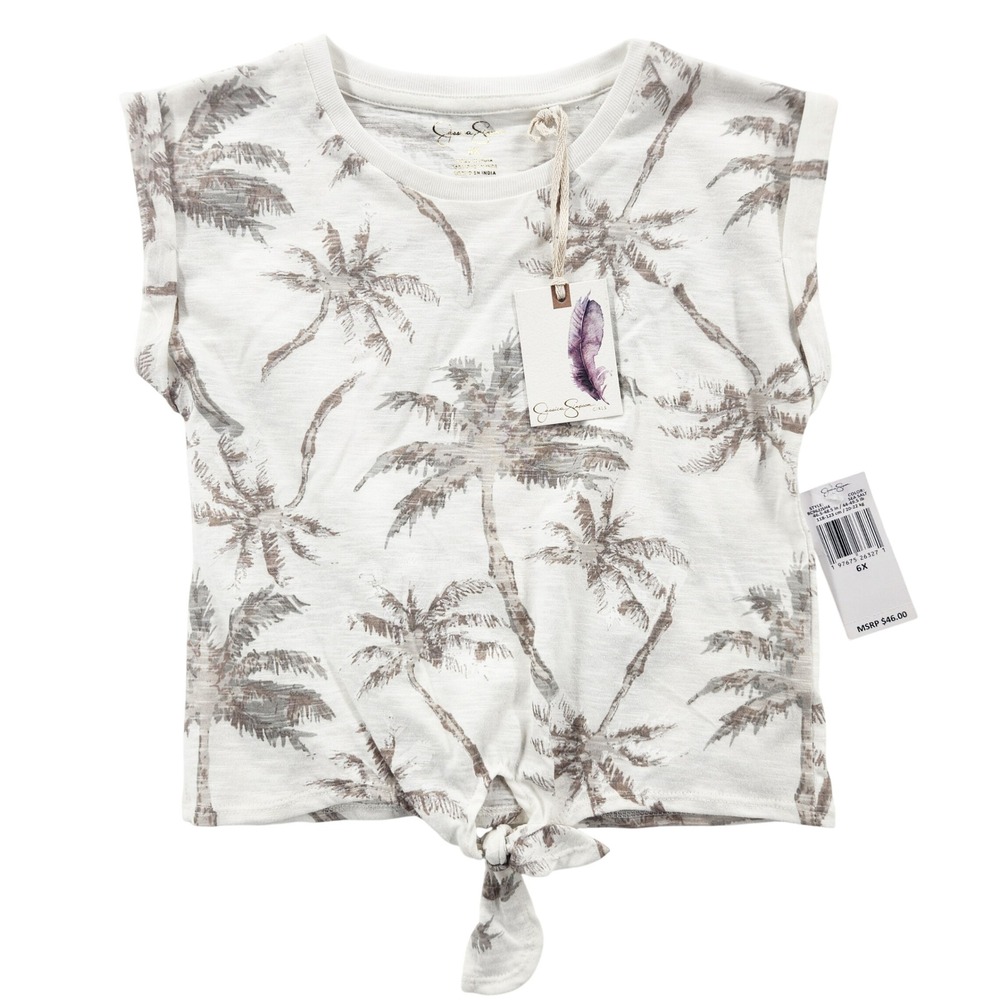 Jessica Simpson NWT Girls Palm Tree Tie Front Top Sea‎ Salt White 6X BC962JSH4